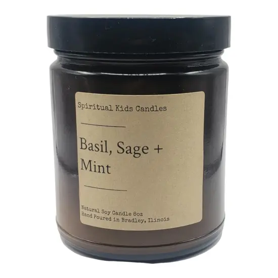 Basil, Sage & Mint Soy Candle 8oz 35-40 Hour Hand Poured with All Natural Soy Wax and Fragrant/ Essential Oils! {1}