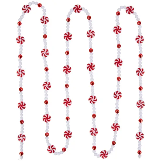 Northlight 9' Red and White Peppermint Candy Beaded Christmas Garland, Unlit {1}