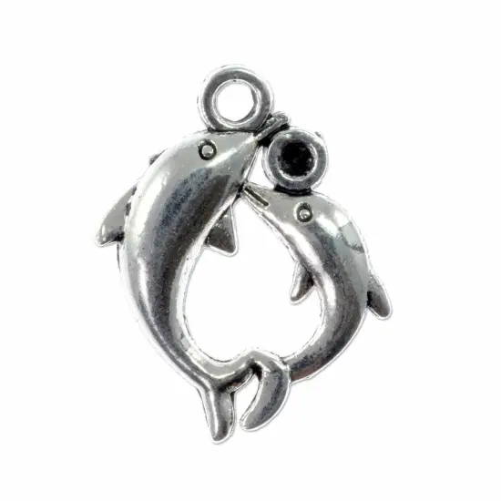 Two Dolphins Charm 25x20mm Pewter Antique Silver Plated (Package of 1) {1}
