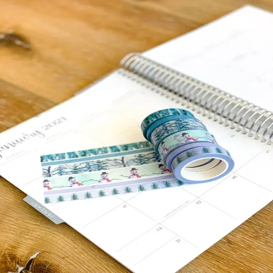 Winter Snowman Snowy Trees Forest Periwinkle Washi Tape Set (#W006) {3}