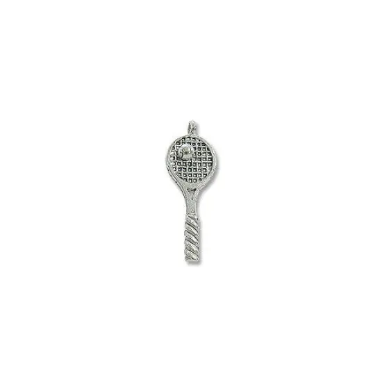 Charm for Jewelry Making - Tennis Racket 28x11mm Pewter Antique Silver Plated (1-Pc) {1}