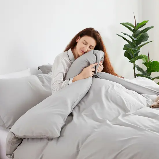 Nestl Double Brushed Microfiber Duvet Cover Set Light Gray {3}