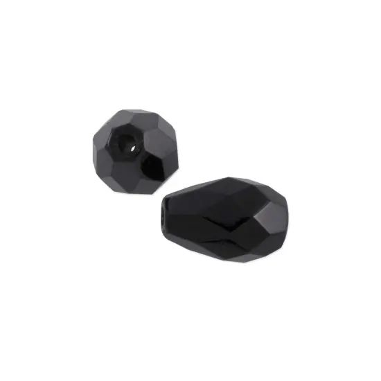 Czech Fire Polished Glass Teardrop Shaped Beads 10x7mm Jet (Package of 10) {1}