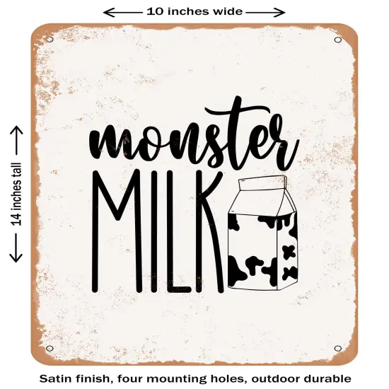 DECORATIVE METAL SIGN - Milk Monster - Vintage Rusty Look {1}