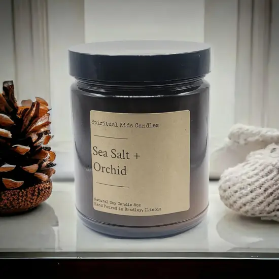 Sea Salt & Orchid Soy Candle 8oz 35-40 Hours Poured with All Natural Soy wax and Fragrant/Essential Oils! | Floral Candle {3}