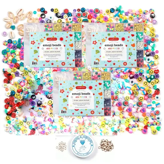 3 PACK - Incraftables Smiley Face Beads for Jewelry Making (22 Styles). Polymer Clay Bead Charms with Alphabet & Spacer Beads, Clasps & String. Cute Bracelets Smile, Heart, Flower & Fruit Beads {1}