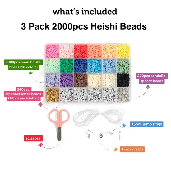 3 PACK - Incraftables 6mm Clay Beads for Bracelets Making (2000pcs) 18 Colors Set. Best Polymer Clay Heishi Beads for DIY Jewelry. Thin Flat Round Disc Small Beads Bulk Kit w/Spacer, Letter Beads & String {2}