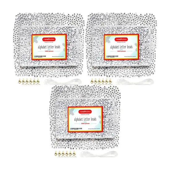 3 PACK - Incraftables 1200pcs Round Letter Beads for Jewelry Making (7mm). A-Z Letters Black Alphabet for DIY Friendship Bracelets & Crafts. ABC Circle & Heart Bead w/Elastic String, Clasps & Organizer Box {1}