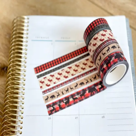 Christmas Buffalo Plaid Deer Holiday Red & Black Washi Tape Set (#W038) {2}