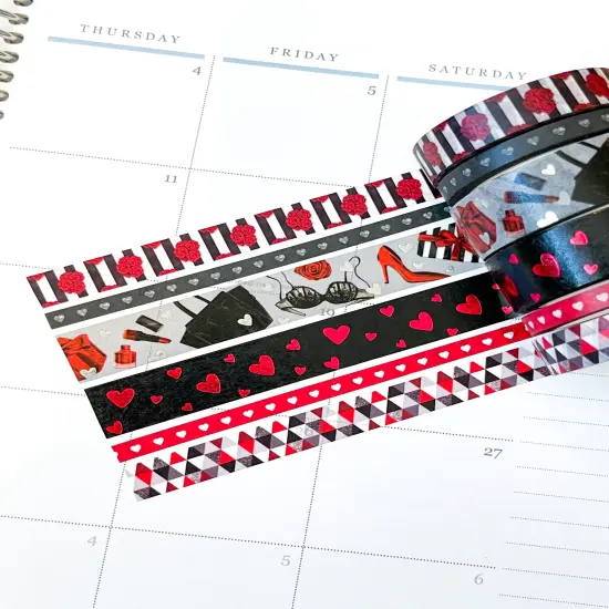 FOILED Valentine's Romantic Red & Black Hearts Bachelorette Washi Tape Set (#W050) {4}