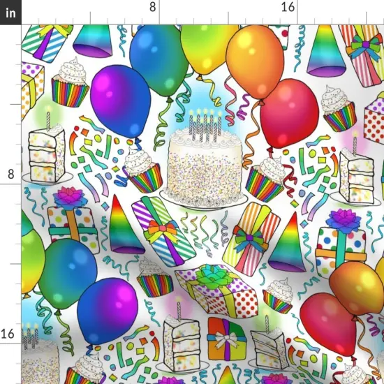 Various Fabrics by the Yard or Fat Quarter Rainbow Retro Party Celebration Balloons Gifts Birthday Cake Cupcake Fun Custom Printed Fabric by Spoonflower {2}