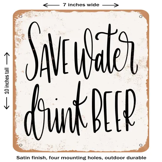 DECORATIVE METAL SIGN - Save Water Drink Beer- Vintage Rusty Look {1}
