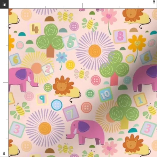 Various Fabrics by the Yard or Fat Quarter Nursery Small Scale Elephants Lions Flowers Whimsical Colorful Cute Custom Printed Fabric by Spoonflower {4}