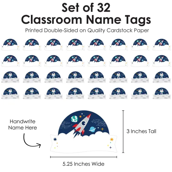 Big Dot of Happiness Outer Space Galaxy - DIY Blank Paper Desk or Locker Labels - Classroom Name Tags - Set of 32 {4}