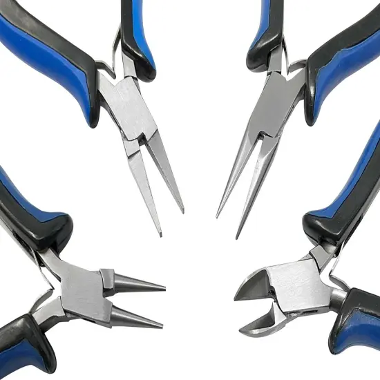 5" 4 Piece Ecco Ergonomic Plier Set with Flat Round Chain Nose Side Cutters Jewelry Making Tool Kit with Pouch {2}