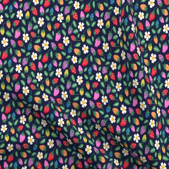 Various Fabrics by the Yard or Fat Quarter Summer Strawberry Bright Colorful White Flowers Small Scale Happy Whimsical Custom Printed Fabric by Spoonflower {5}