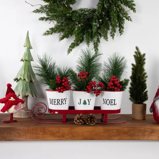 Northlight Sleigh with "Noel", "Joy" and "Merry" Buckets Christmas Centerpiece - 18.75" - Red {3}