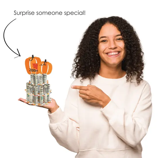 Big Dot of Happiness Fall Pumpkin - DIY Halloween or Thanksgiving Party Money Holder Gift - Cash Cake {7}