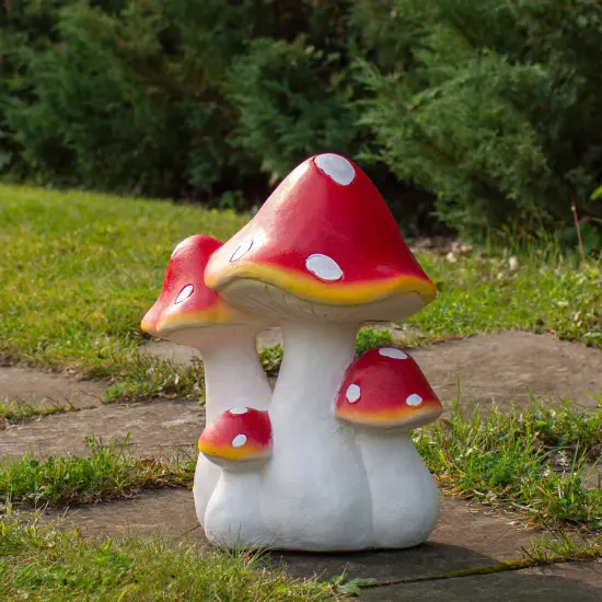 Northlight Hand Painted Mushroom Cluster Outdoor Garden Decoration - 17.5" - White and Red {3}