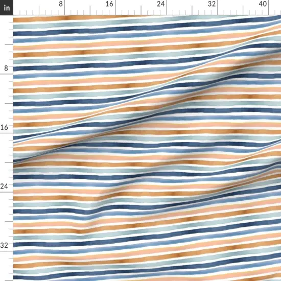 Various Fabrics by the Yard or Fat Quarter Watercolor Stripes Retro Blue Boho Orange Yellow Painterly Summer Custom Printed Fabric by Spoonflower {1}