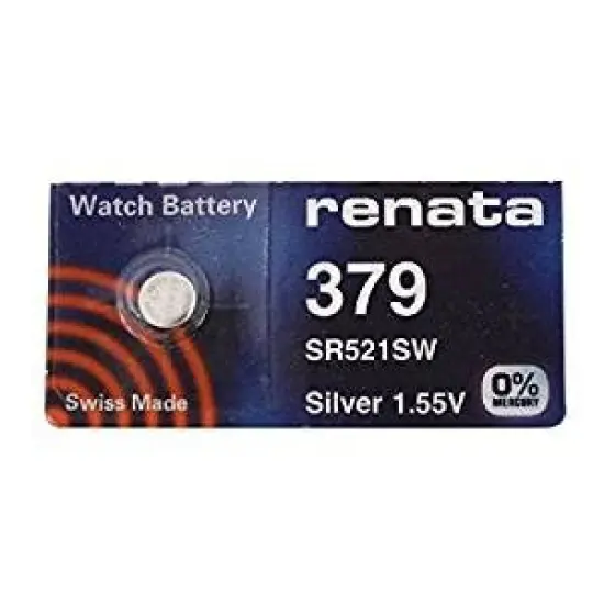Renata Watch Battery Swiss Made Renata 379 or SR521SW OR AG0 1.5V (5 Batteries, 379 or SR 521 SW) {2}