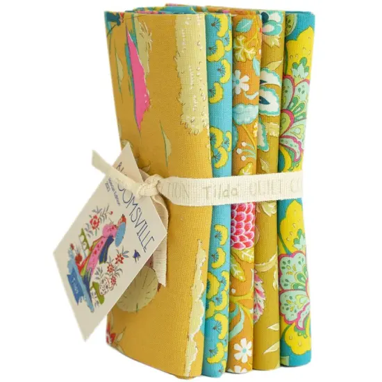Tilda Fabrics Bloomsville -5 Fat Quarters - Corn/Sky -20"x22"- 100% Cotton {1}