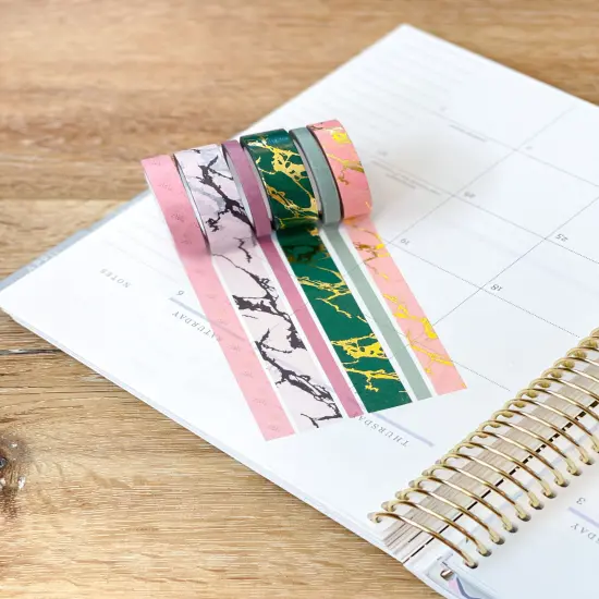 FOILED Marble Gold Green & Pink Modern Spring Minimalist Washi Tape Set (#W053) {5}