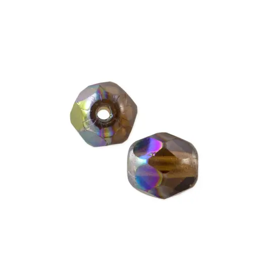 Czech Fire Polished Glass Round Beads 6mm Smoked Topaz AB (Package of 10) {1}