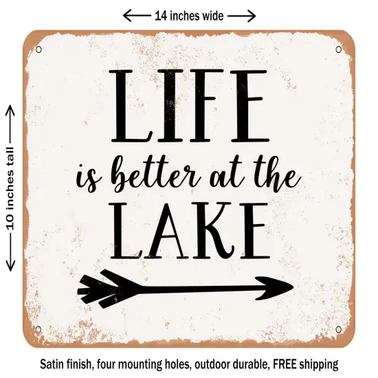 DECORATIVE METAL SIGN - Life is Better At the Lake - 2 - Vintage Rusty Look {1}
