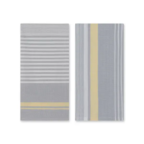 Woven Striped Kitchen Towel, Set of 2 Gray and Yellow {1}