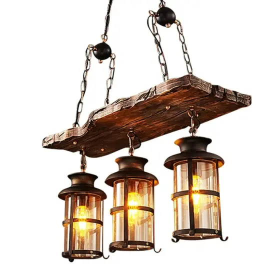 3Lights Farmhouse Loft Rustic Chandelier Wood Pendant Ceiling Light Fixture Lamp {1}