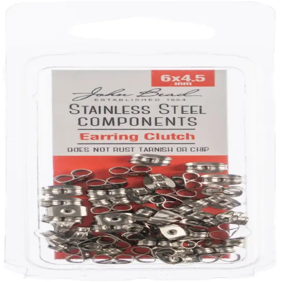 John Bead Stainless Steel Earring Clutch 50/Pkg-6x4.5mm {1}