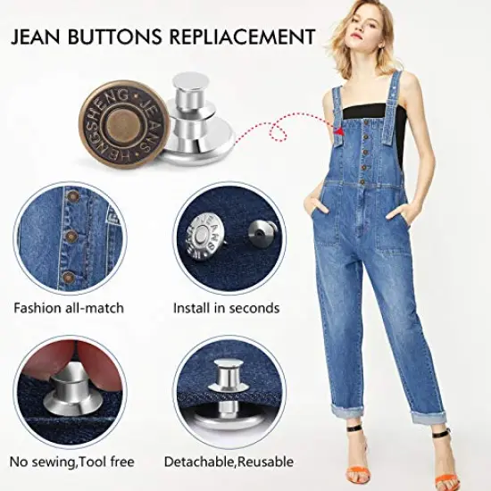 12 Sets Button Pins for Loose Jeans, No Sew and No Tools Instant Replacement Snap Tack Pant Button, Ceryvop Reusable and Adjustable Metal Pants Button Tightener {3}