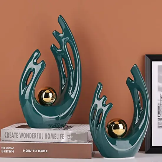 1 Pack 12 inchGreen Home Decor Accent, mid century modern decor Dining Table Decorations Green, Abstract Art Ceramic Statue And Sculpture for Center Pieces Decoration for table, bookshelf decorative objects {5}