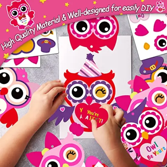 30 Pieces Valentine's Day Craft Kits DIY Owl Craft for Kids Valentine's Heart Craft Make Your Own Owl Bulk Set for Home Classroom Game Activities {6}