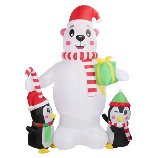 Christmas Inflatable Decoration with Polar Bear, Penguin, and LED Lights {1}