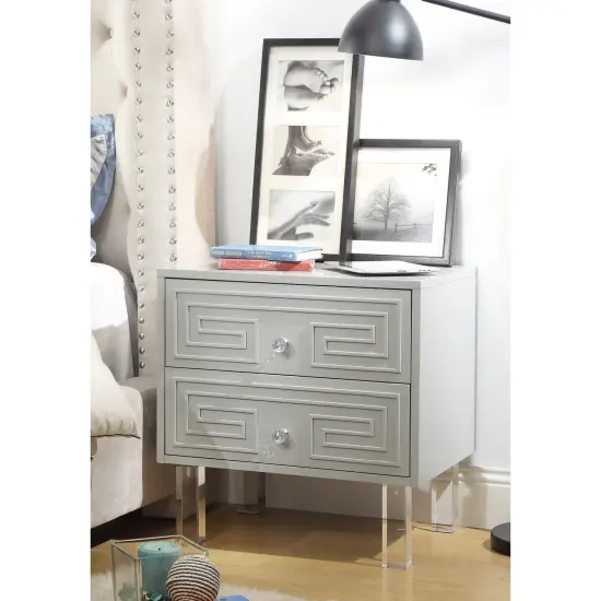 Isobel Modern Greek Key Lacquered Lucite Leg Side/Accent Table /Nightstand White {7}