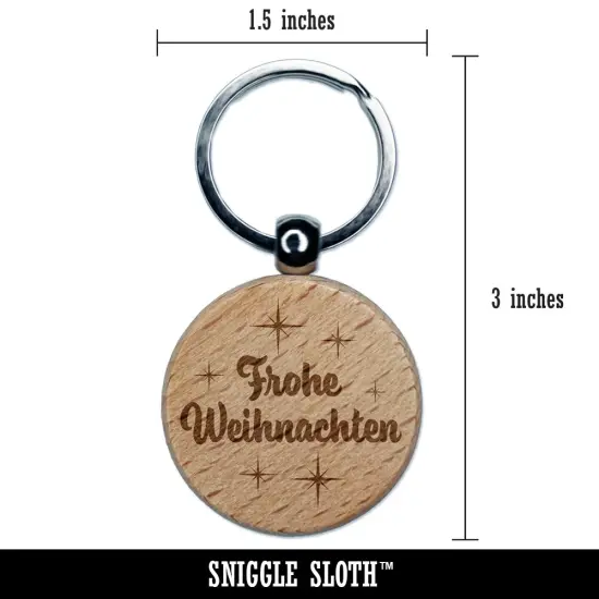 Frohe Weihnachten Merry Christmas German Starburst Engraved Wood Round Keychain Tag Charm {2}
