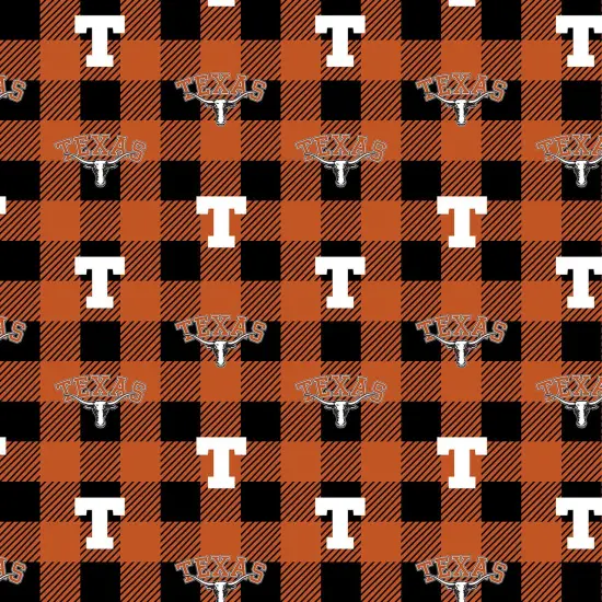 Sykel Enterprises-University of Texas&nbsp; Fleece Fabric-Texas Longhorns Buffalo Plaid Fleece Blanket Fabric-Sold by the yard {1}