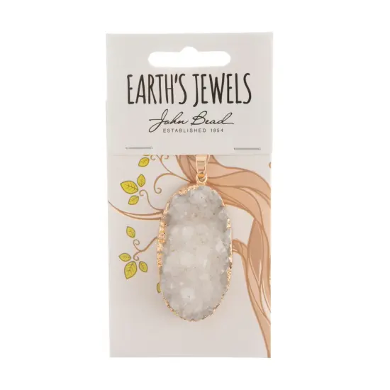 Earth's Jewel 50mm Druzy White Semi-Precious Oval Pendant {1}
