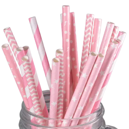 Kitcheniva Biodegradable Paper Straws Pattern Color 100 to 200 Pcs Pink {1}