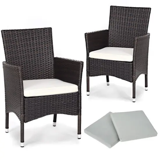 2 pcs Dining Chairs Set with 2 Cushion Covers Brown {3}