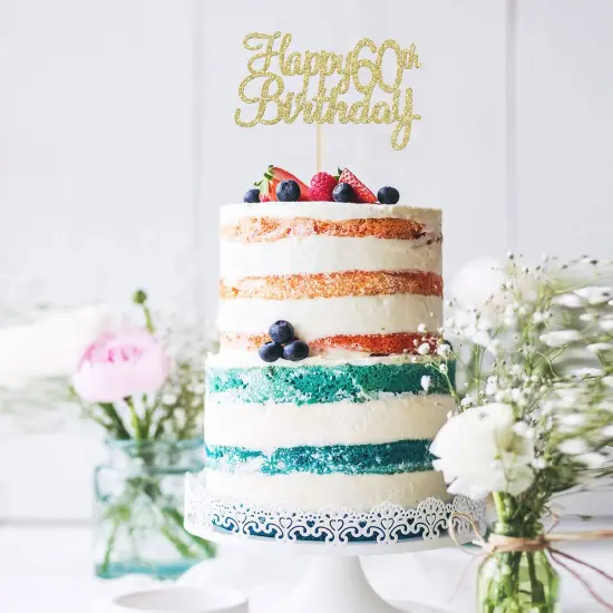 1 Pack Happy 60 th Birthday Cake Topper Gold Glitter Happy Birthday Cake Topper Happy 60 Birthday Cake Decoration for 60th Birthday Party Decorations {3}