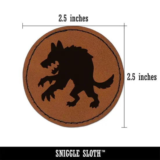 Werewolf Monster Wolf Man Silhouette Halloween Round Iron-On Engraved Faux Leather Patch Applique - 2.5" Brown {3}