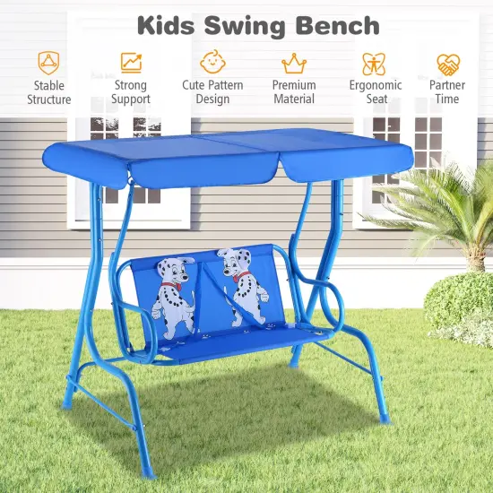 Outdoor Kids Patio Swing Bench with Canopy 2 Seats {2}