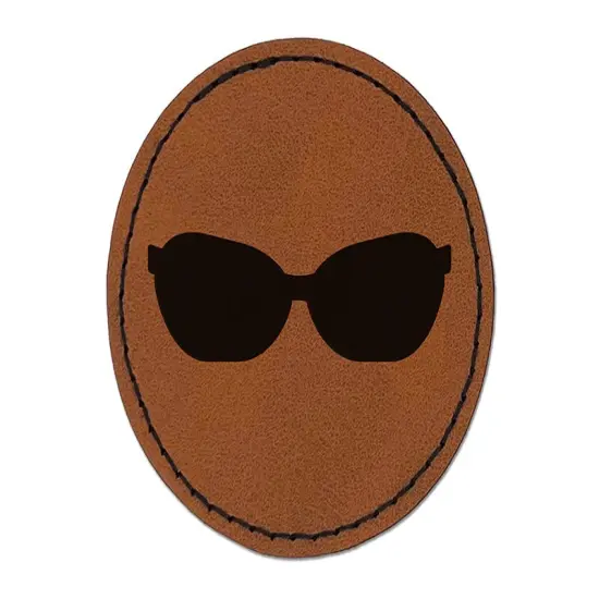 Sunglasses Shades Solid Round Iron-On Engraved Faux Leather Patch Applique - 2.5" Brown {1}