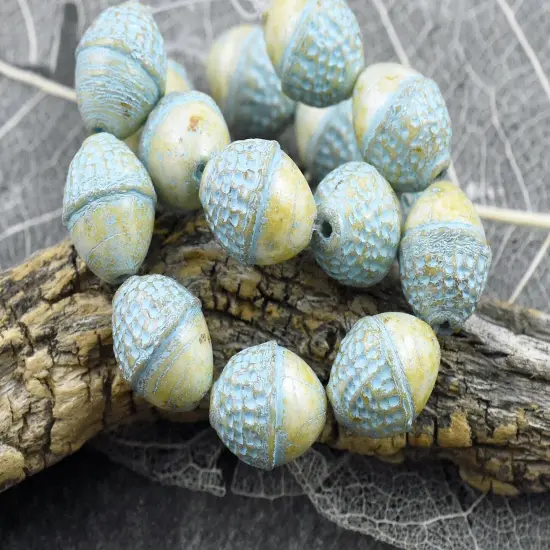 *8* 10x12mm Turquoise Washed Ivory Picasso Acorn Oval Beads {4}