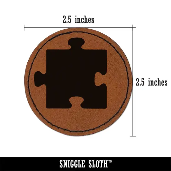 Puzzle Piece Solid Round Iron-On Engraved Faux Leather Patch Applique - 2.5" Brown {2}