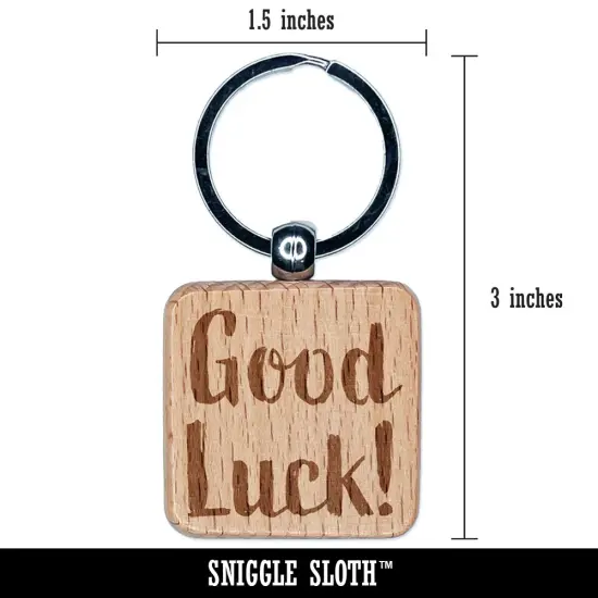 Good Luck Sketchy Fun Text Engraved Wood Square Keychain Tag Charm {2}