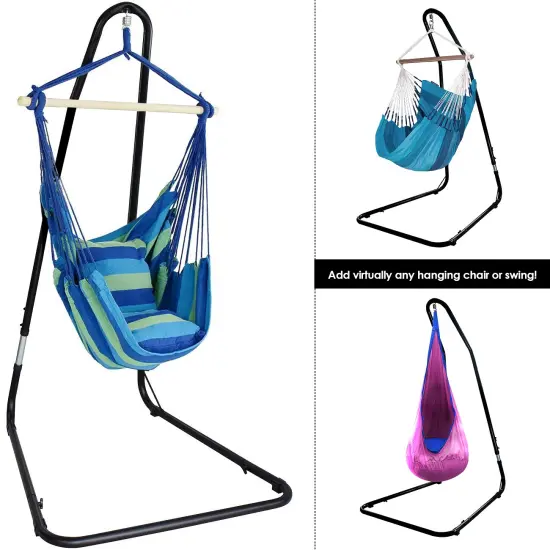 Sorbus Hanging Hammock Chair with Steel Stand and 2 Seat Cushions- Fine Cotton Weave for Super Comfort & Durability {5}
